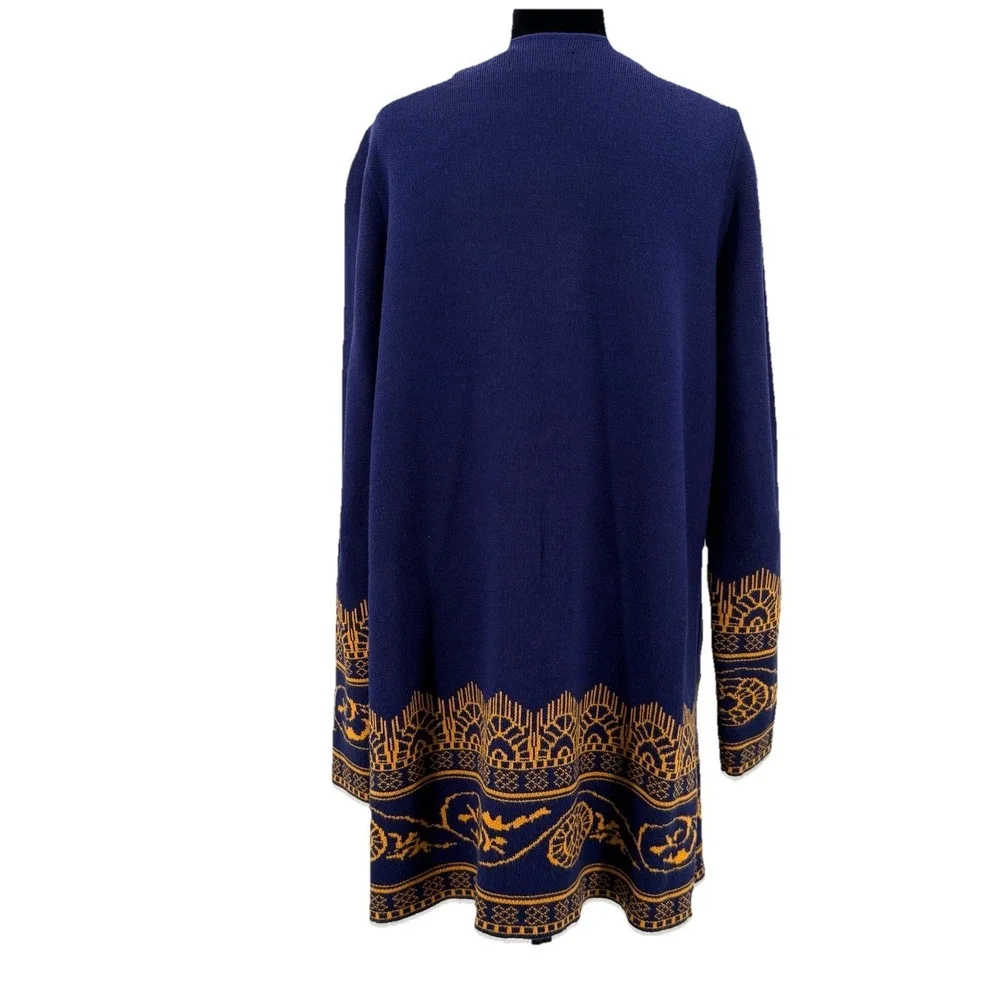 Attitudes by Renee Sweater XS Global Illusions Navy/Mustard Open‎ Front Cardigan